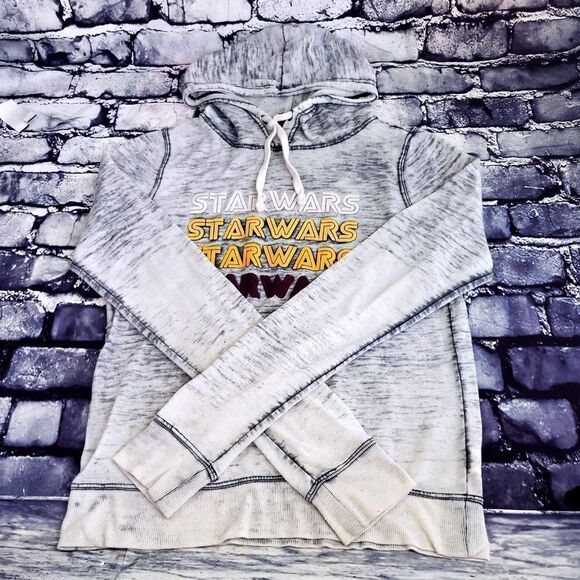 Star Wars womens gray prism multi-color logo hoodie top - Picture 2 of 4